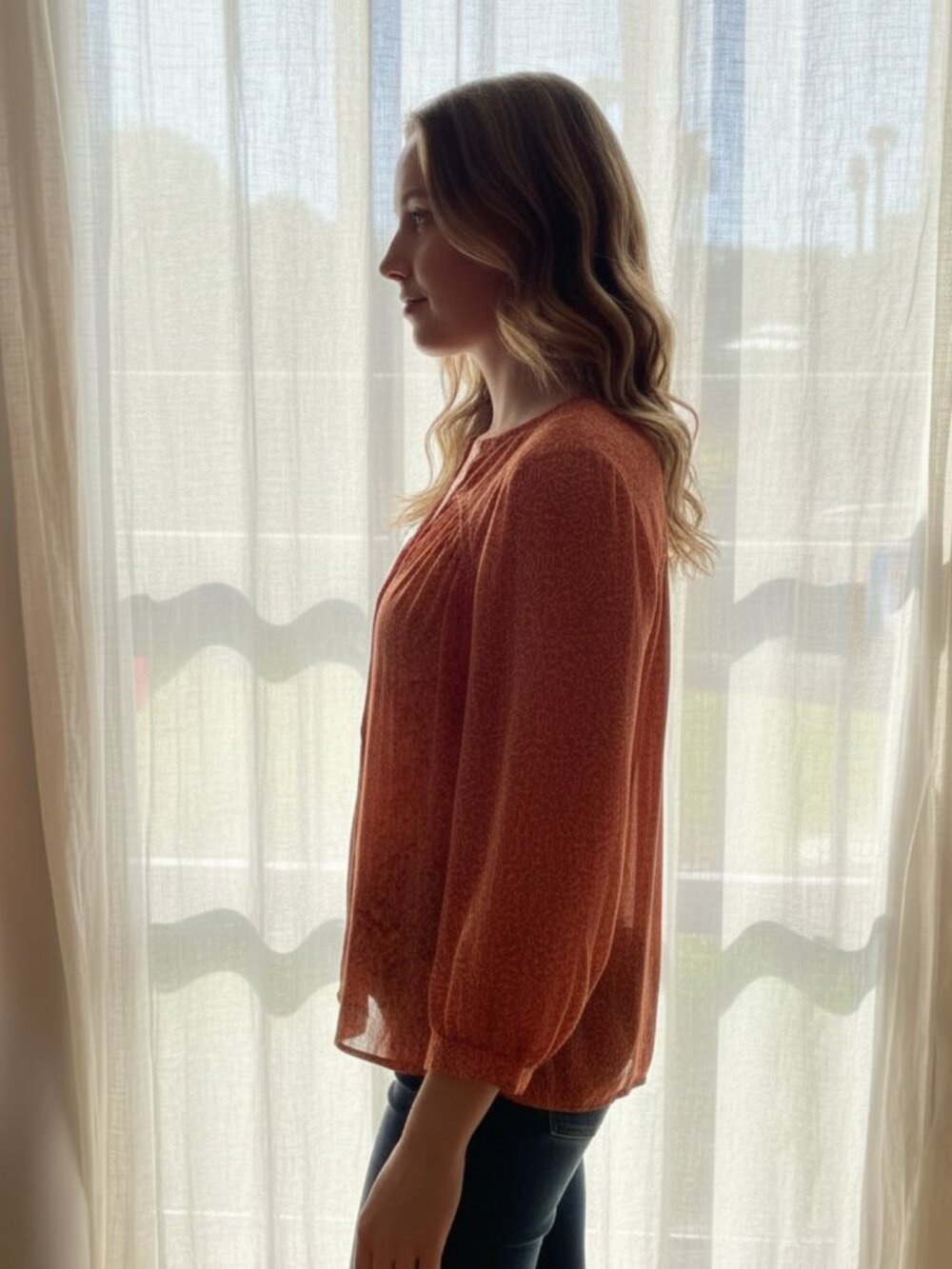 Joie Sheer Silk Blouse With Leaf Print and Hidden Buttons XS